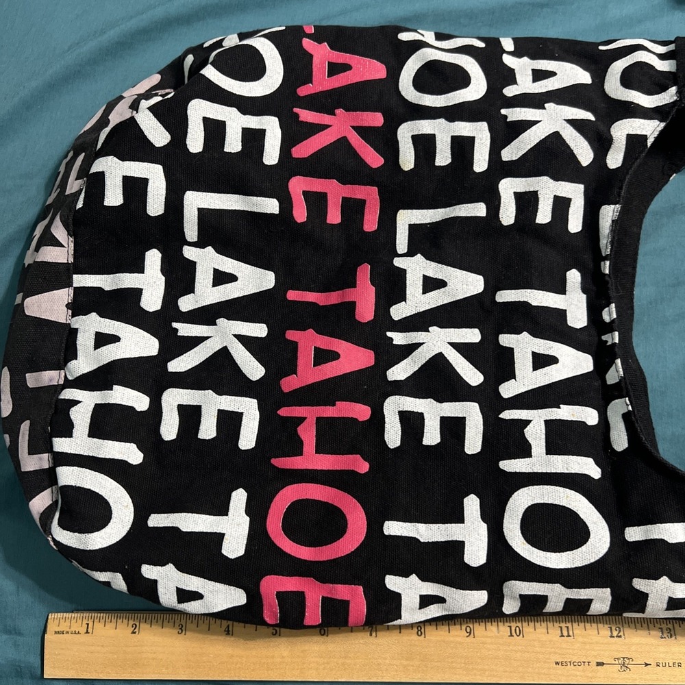 Lake Tahoe Unbranded Tote Snap Closure Crossbody Canvas Purse Bag Black Pink